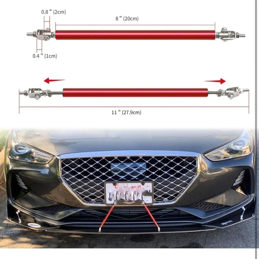 Carbon Fiber Front Bumper Lip Splitter Body Kit with Adjustable Red Support Rods
